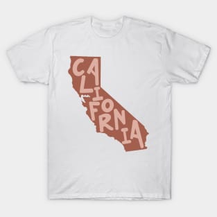 California Doodle Letters Map Outline- Red T-Shirt